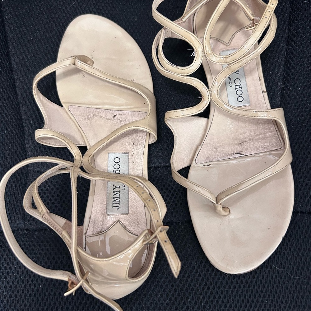 Jimmy Choo Cream Sandals with Criss-Cross Straps